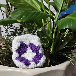 Handmade White and Purple Crochet Pouch